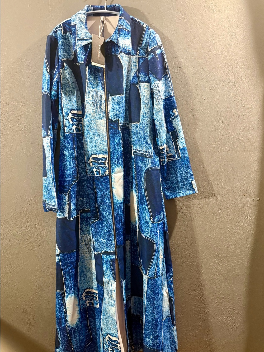 Blue Patchwork Maxi Shirt Dress
